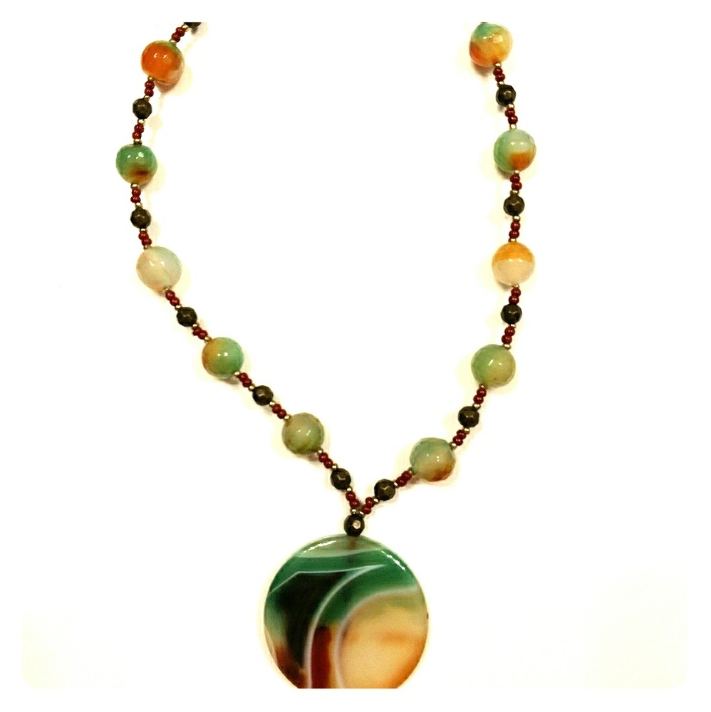 Copper Clasp Round Polished Stone & Bead Necklace